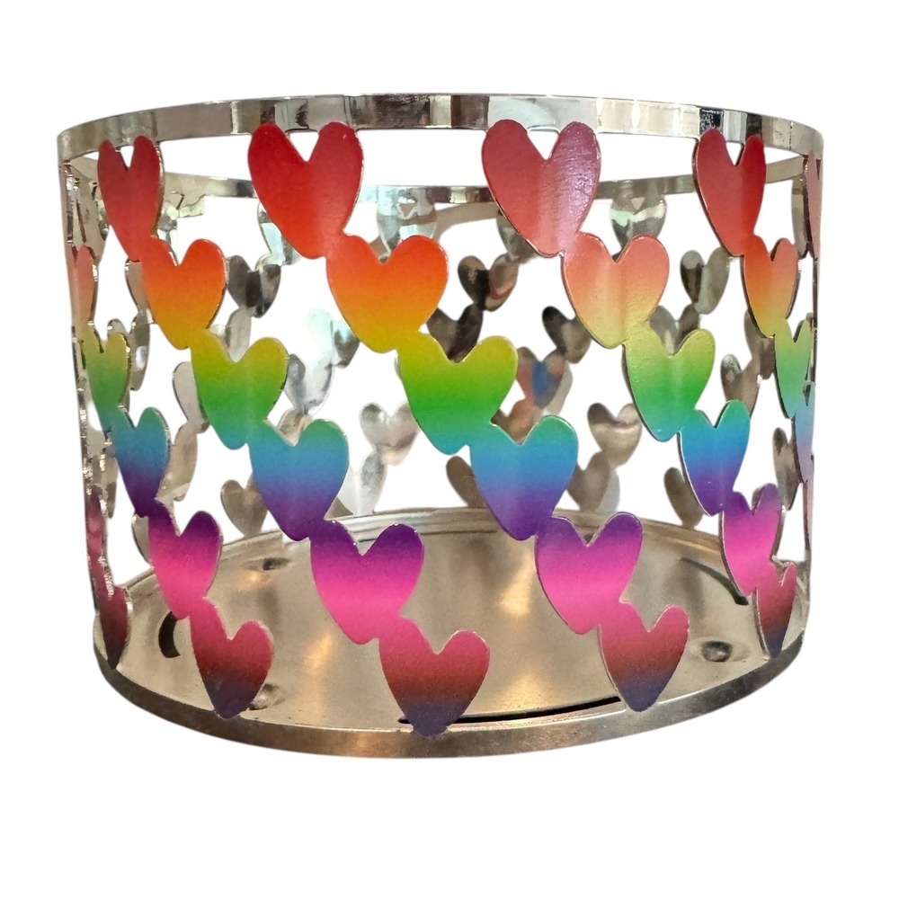Yankee Candle Pride Rainbow Hearts Silver Metal 3-Wick Candle Holder